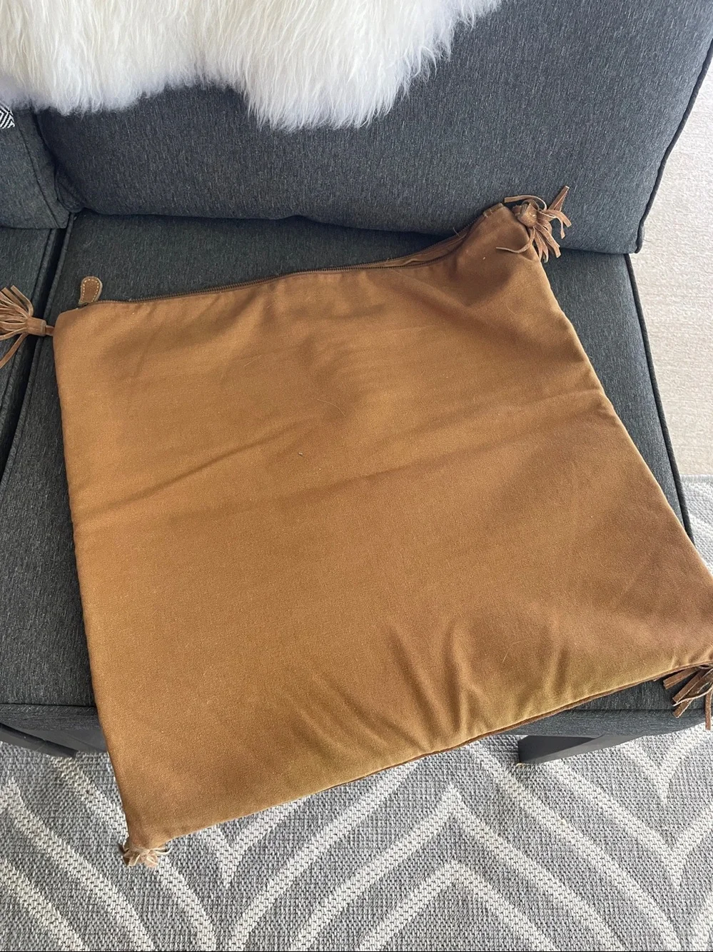 Williams Sonoma pillow cushion cover XL leather suede 20x20”